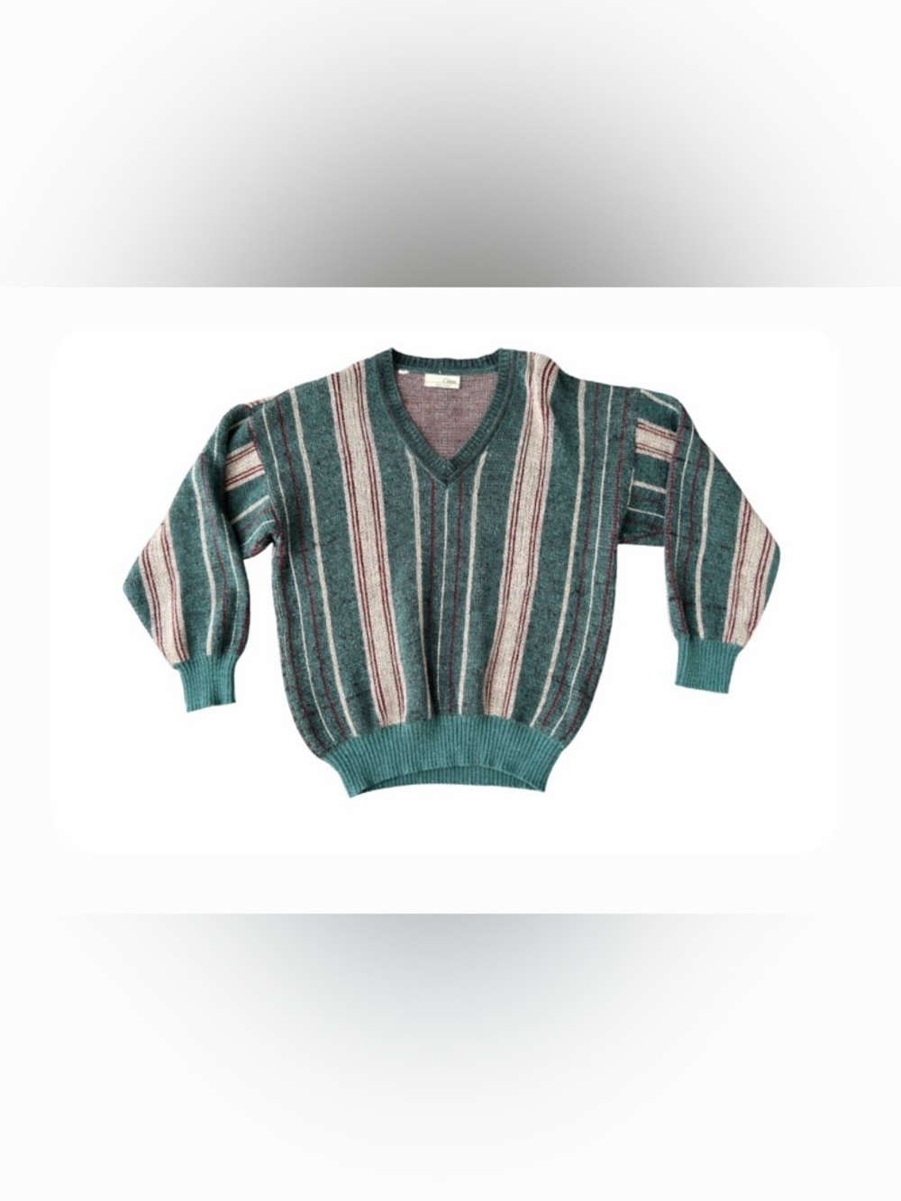 GINO Vintage-Inspired Green Striped V-Neck Cardigan Sweater